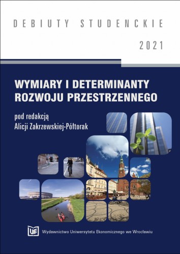 Granatowo-biała okładka serii,  na środku kolaż zdjęć miast, przyrody i budynków.