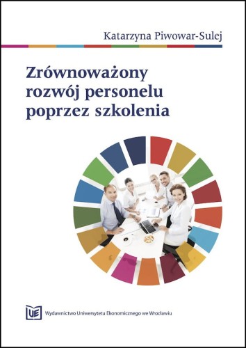 Biała okładka, granatowy tytuł u góry, poniżej w kolorowym kółku zdjęcie przedstawiające zebranie pracowników biurowych.