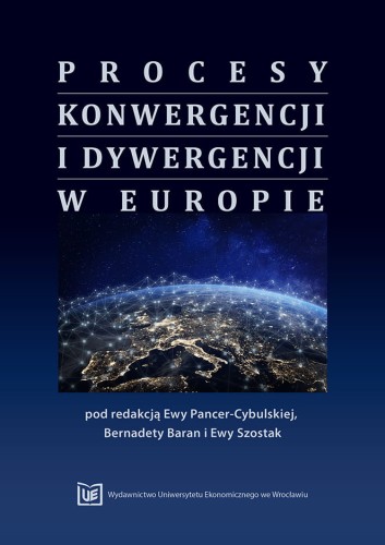 Granatowa okładka, u góry jasny tytuł poniżej wycinek kuli ziemskiej przedstawiający rozświetlony kontynent europejski. Logo wydawnictwa u dołu.