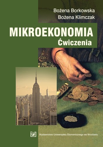 Zielona okładka, biały tytuł u góry na środku zdjęcie drapaczy chmur, obok rycina przedstawiająca dłoń liczącą monety na stole oraz sakiewkę z perłami.
