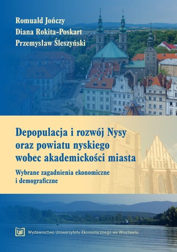 Okładka przedstawia panoramę miasta Nysa z widoczną architekturą i krajobrazem. Tytuł książki na żółtym tle w kontrastowym niebieskim kolorze. Na dole pas z logo wydawnictwa na tle rzeki.