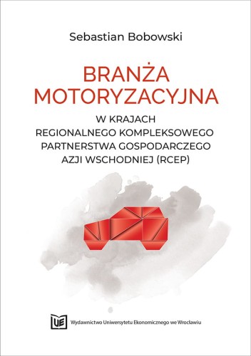 Biała okładka, u góry czarno czerwony tytuł, poniżej na lekko szarawym tle  czerwony samochód osobowy złożony jak origami. Na dole logo wydawnictwa.