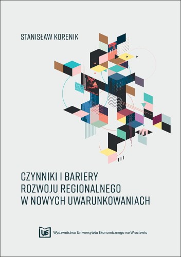 Jasnoszara okładka w górnej części kolorowa, abstrakcyjna figura zbudowana z przestrzennych kwadratów na dole ciemnymi literami tytuł i logo.