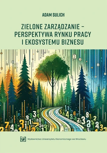 Jasnozielona okładka przedstawia stylizowaną grafikę lasu z wysokimi drzewami iglastymi i liściastymi w ciepłych barwach. U góry tytuł książki, na dole logo wydawnictwa.