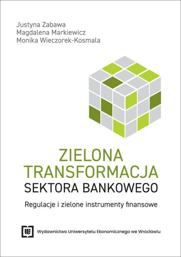 Biała okładka przedstawiające zielono-szarą kostkę Rubika. Na dole zielono-szary tytuł i logo Wydawnictwa.