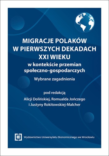 Granatowo-biała okładka, u góry w prawym rogu  nad tytułem kula ziemska.