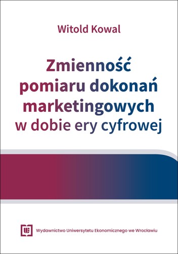 Biała okładka, pośrodku bordowo-granatowy tytuł, poniżej szeroki poziomy pasek również w bordzie i granacie.