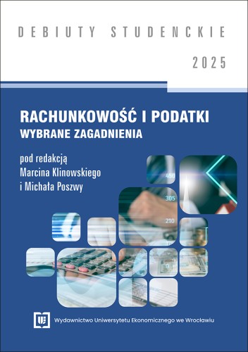 Okładka serii w kolorze niebiesko-białym, na środku grafika z motywami kalkulatora, dokumentów i banknotów.